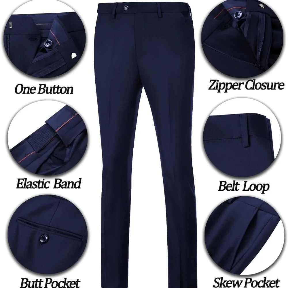 Mens Suit Slim Fit 3 Piece Double Breasted Suit Men Formal Tuxedo Set Casual Wed - Picture 6 of 6
